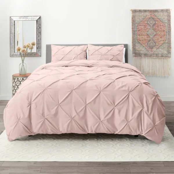 Nestl Pinch Pleat 3-Piece Duvet Cover Set - Blush - Full