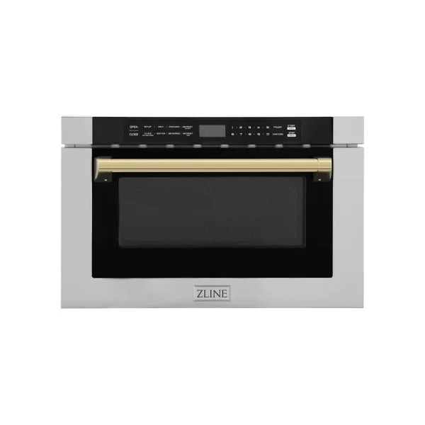 ZLINE Autograph Edition 24" 1.2 Cu. ft. Built-In Microwave Drawer with A Traditional Handle in Stainless Steel - Gold