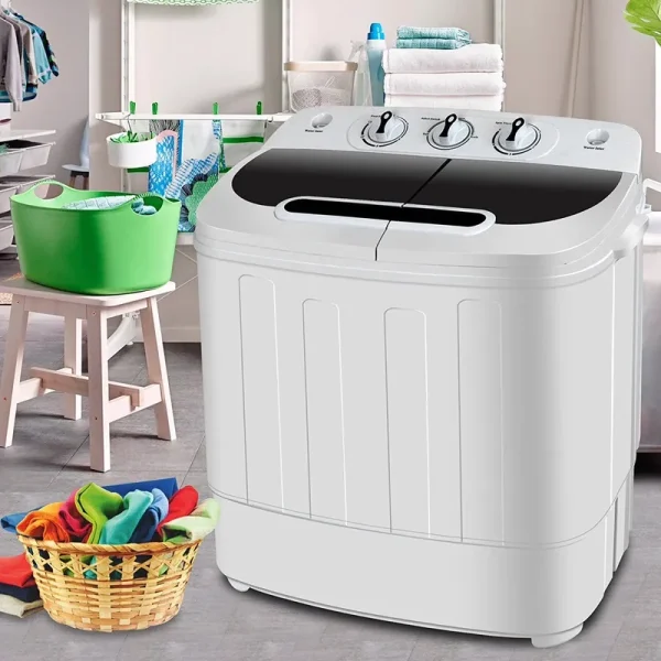 Compact Mini Twin Tub Washing Machine Portable 13 lb Laundry Washer and Dryer