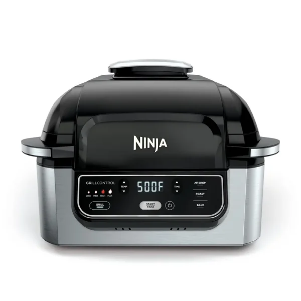 Ninja Foodi 4 - in - 1 Indoor Grill with 4 - Qt Air Fryer, Roast, Bake, & Cyclonic Grilling Technology, Black/Stainless