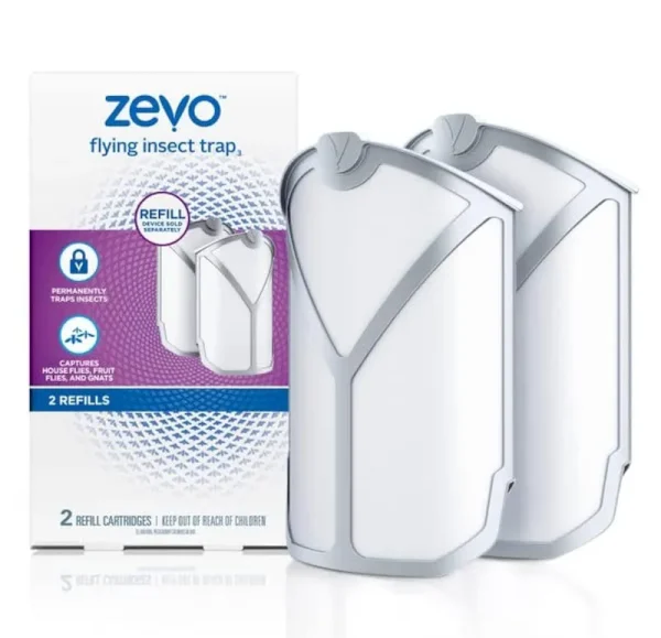 ZEVO Flying Insect Trap Refill Kit| Attracts and Traps Insects Like Fruit Flies, Gnats, House Mosquitoes Other | Pack Includes 2 Cartridges| Device