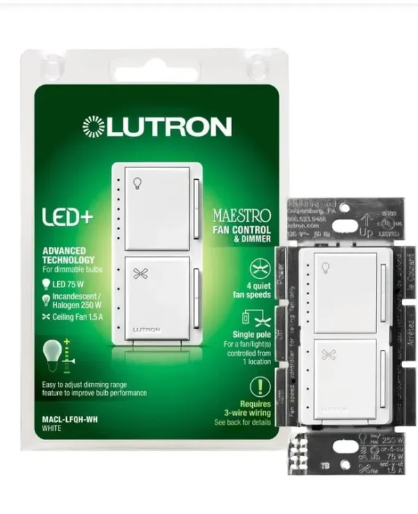 Lutron MACL-LFQH-WH Maestro Fan Control and LED Dimmer White