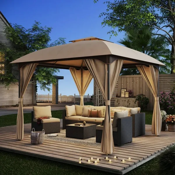 10 ft. W x 10 ft. D Iron Patio Gazebo LAUSAINT Home Roof Color: Khaki