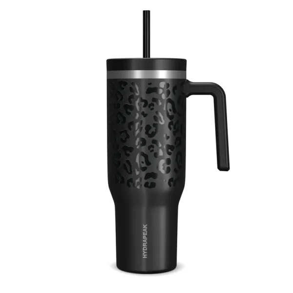Hydrapeak Voyager 40oz Tumbler with Handle and Straw Black Leopard