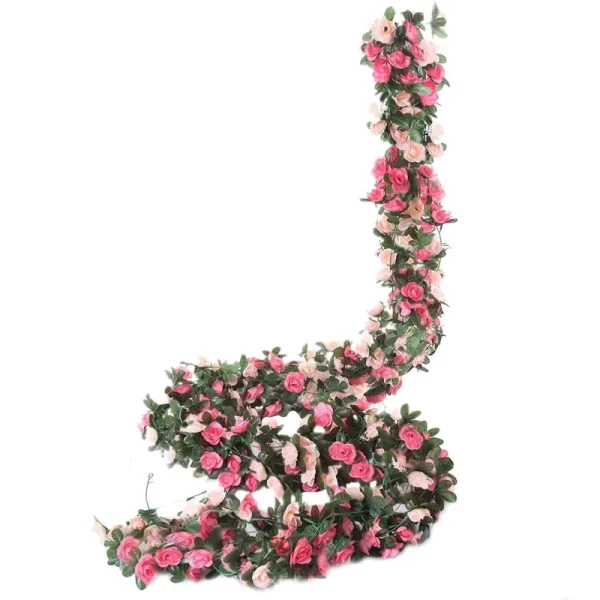 Miracliy 8 Pcs 66 ft Flower Garland Fake Rose Vine Artificial Pink