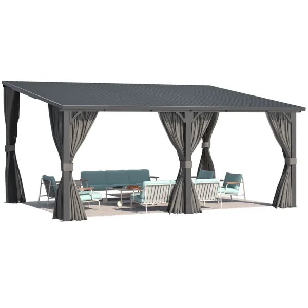 AECOJOY 16'x12' Outdoor Hardtop Metal Gazebo with Curtain and Netting