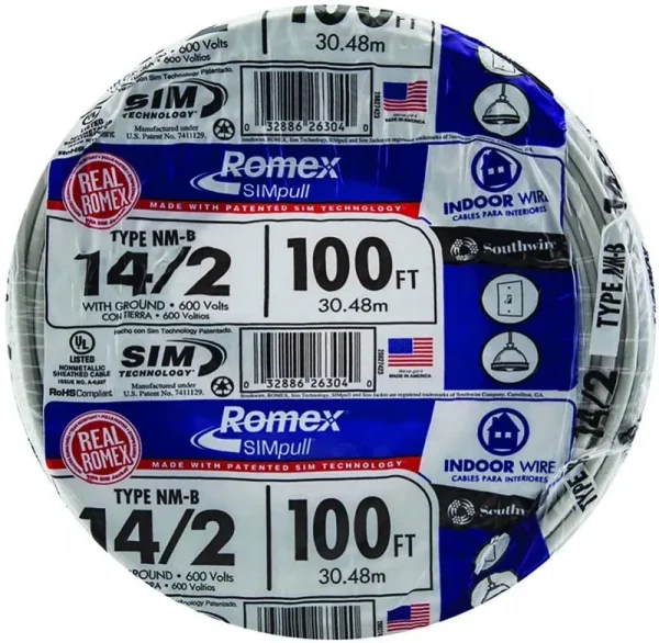 Southwire 28827423 100' 14/2 with Ground Romex Brand Simpull Residential Indoor Electrical Wire Type NM - B, White