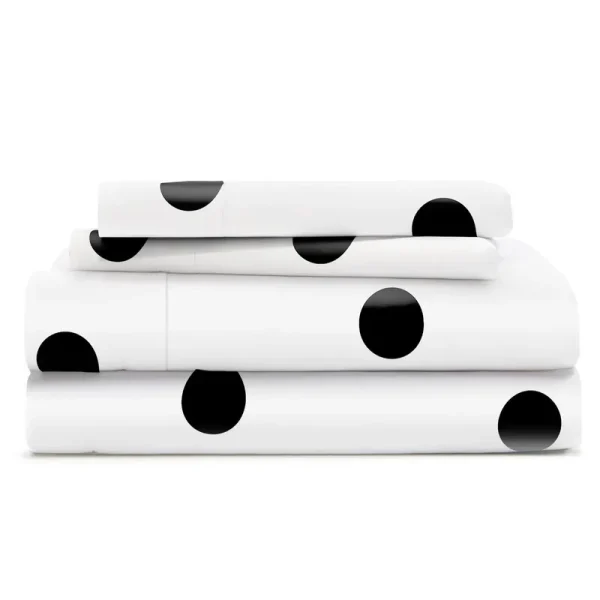 Cosy House Collection 1500 Series Bed Sheets - Queen Size Black - Polka Dots