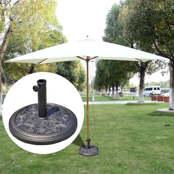 Outsunny 18" Round Decorative Resin Rose Umbrella Base - Bronze