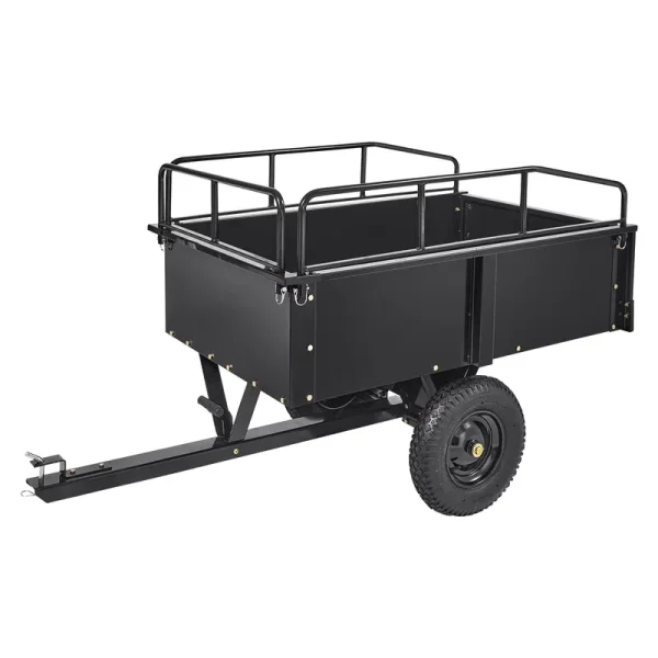 KFFKFF Dump Trailer Tow Behind Dump Cart 15 Cu. Ft. 750 lb Heavy Duty ATV Trailer Steel Dump Cart, Steel Construction Garden Utility Trailer with Removable Sides