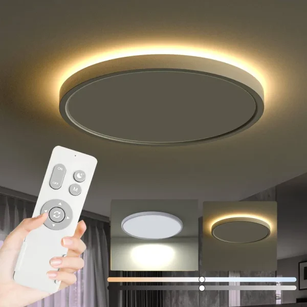 Roomratv Flush Mount Ceiling Light Fixture with Remote Control, Nightlight Warm 3000K, Hardwired 12inch 28W Round, 3000K-6500K Light Color