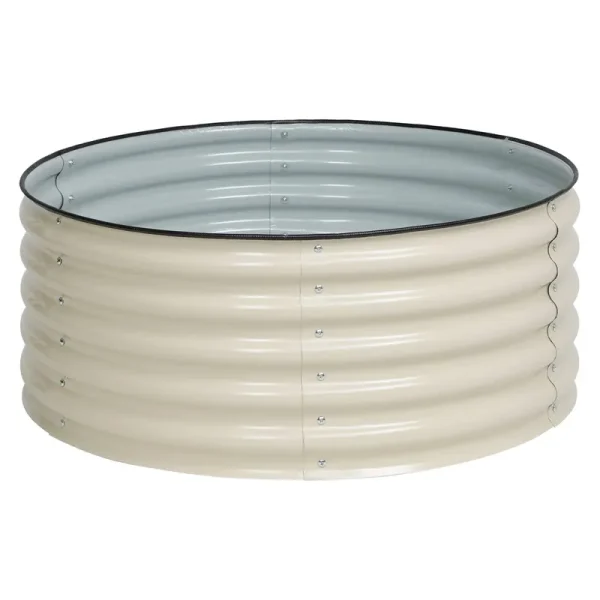 Aoodor 17'' Tall Aluzinc Metal Raised Garden Bed 42'' Round - Outdoor Open-Ended Base Garden Planter Box for Vegetable, Flower, Herb - Beige, Size: 42