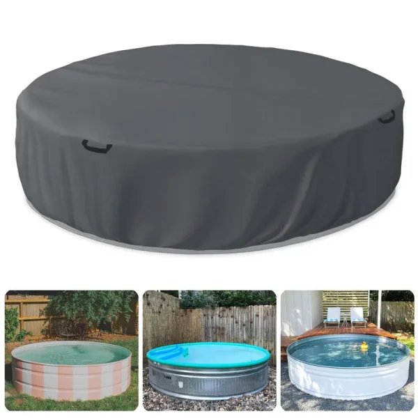 Bitubi 8 ft Steel Round Stock Tank Pool Cover,Upgraded to Full Coverage to Prevent Rust and Aging(Grey)