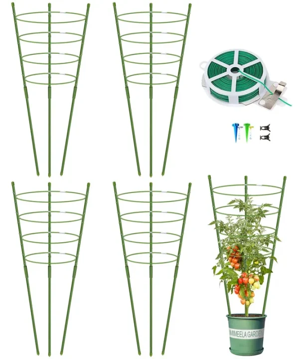 Mimeela 4 Pack Garden Plant Support Tomato Cage, Upgrade 36" Trellis for Climbing Plants, Plant Trellis Kits with 4 Self Watering Spikes and Plant Clips (36