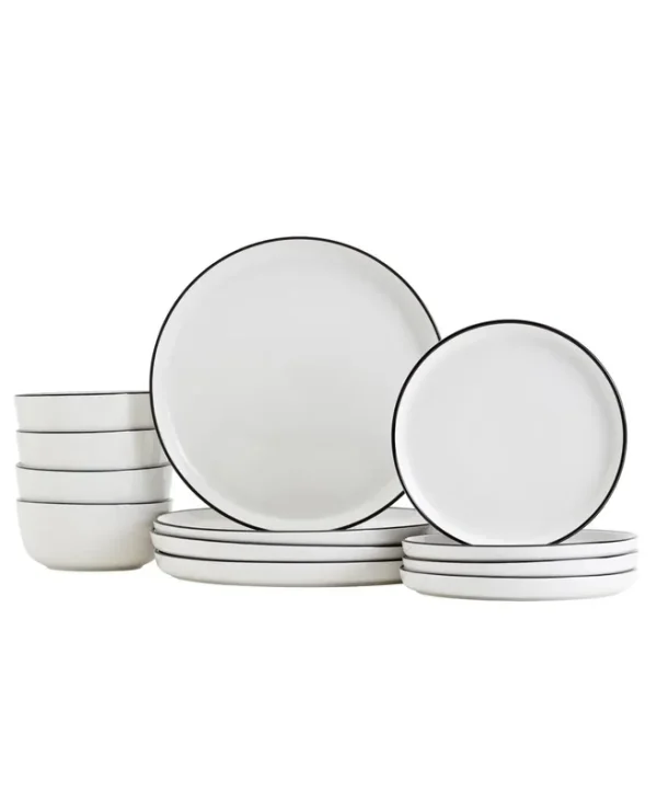 Tabletop Unlimited 12-pc Black Rim Dinnerware Set, Service for 4 - Black