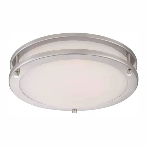 Hampton Bay HB1023C-35 Flaxmere 11.8 in. Brushed Nickel LED Flush Mount Ceiling Light with Frosted White Glass Shade