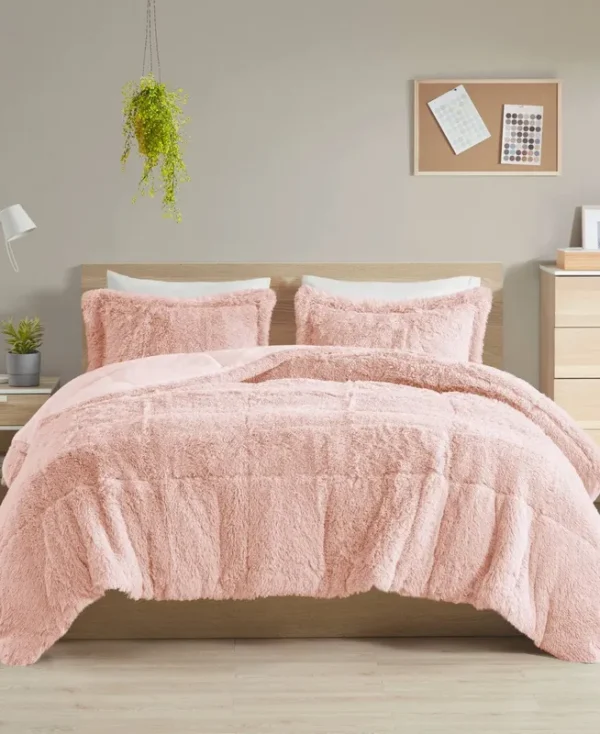 Intelligent Design Malea Shaggy Faux Fur Comforter Set - King - Blush