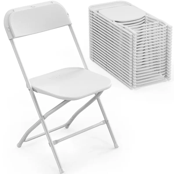 Matladin 20 - Pack White Plastic Folding Chair, Outdoor Portable Stackable Commercial Seat with Steel Frame for All Occasions, 350 lb Capacity