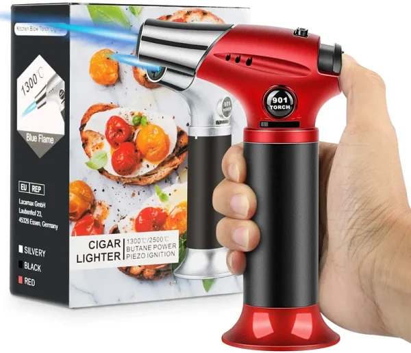 Tencoz Blow Torch Professional Kitchen Cooking Torch with Lock Adjustable Flame Refillable Mini Blow Torch Lighter for BBQ Baking Brulee Creme Crafts