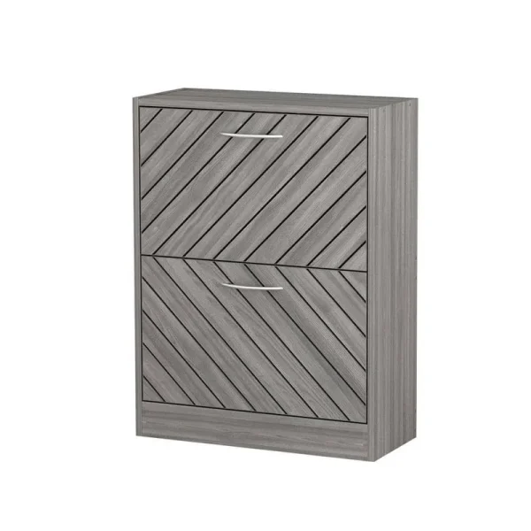 Gray 12-Pair Shoe Storage Cabinet with 2-Drawers and 4-Compartments and Wood Grain