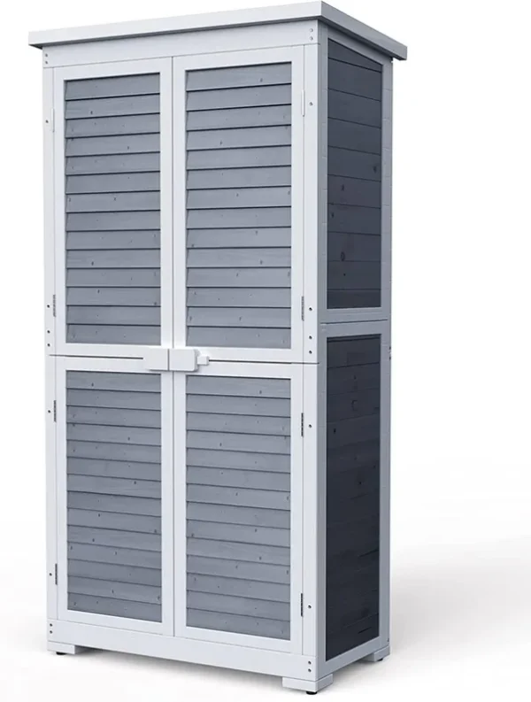 Lofka Outdoor Storage Cabinet Garden Shed w/ Asphalt Roof, Wooden, Nat