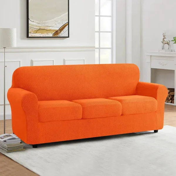 Subrtex Stretch Textured Grid Sofa Cover Slipcover,Separate Cushion Cover(Orange, Sofa), Size: Sofa/3-Seater