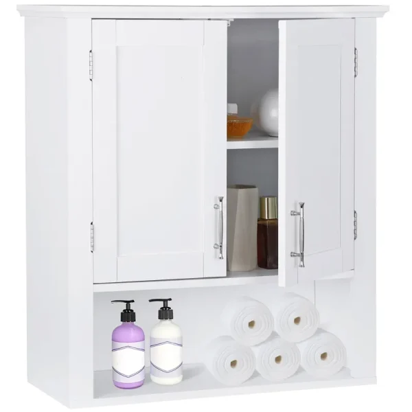 ZENY Bathroom Medicine Cabinet with 2 Door and Adjustable Shelves Wood Frame, White