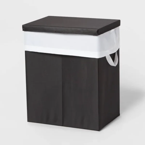 Laundry Hamper with Lift Liner and Lid Black - Brightroom