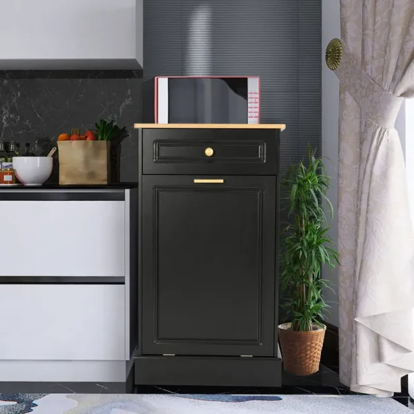 Eclife 10 Gallons Tilt Out Wood Trash Cabinet Countertop Waste Baskets, 10 Gallons, MDF Black, Size: 10 gal-Cabinet