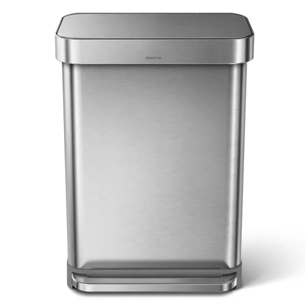 simplehuman 55L Rectangular Step Trash Can with Liner Pocket Brushed Stainless Steel
