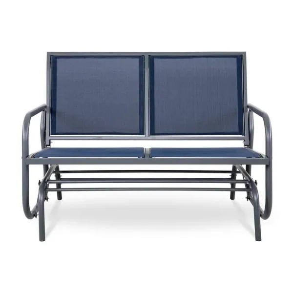 Nuu Garden Navy 2-Seat Steel Padded Sling Outdoor Patio Glider