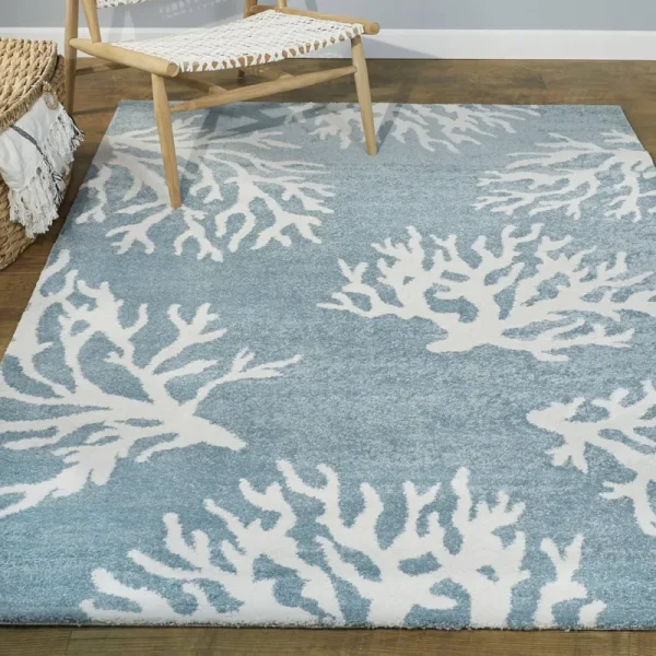 Balta Caistor Coastal Coral Print Area Rug - 5'3" x 7' - Light Blue