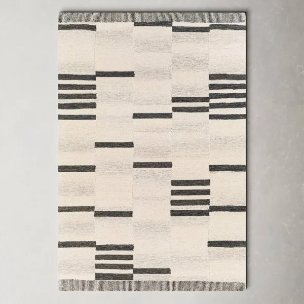 Uptown Striped Handmade Tufted Wool Cream/Black Area Rug AllModern Rug Size: Rectangle 6' x 9'