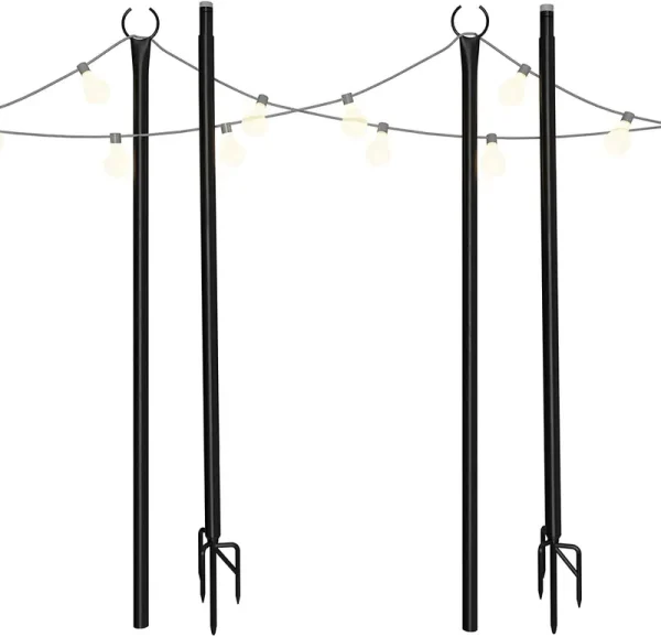 Holiday Styling String Light Pole - Outdoor Metal Poles with Hooks for