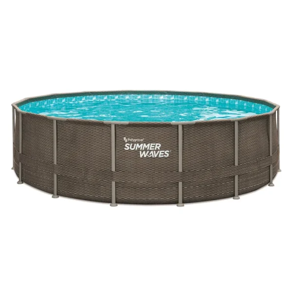 Summer Waves 16 ft Dark Double Rattan Crystal Vue Elite Frame Pool, Round, Ages 6+, unisex