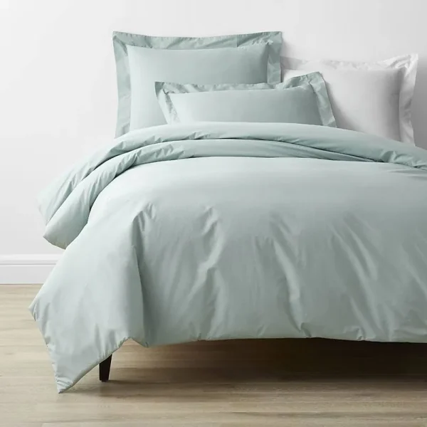 The Company Store Company Cotton Sea Mist Solid 300-Thread Count Cotton Percale Queen Duvet Cover