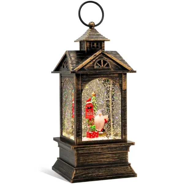 RUNSOAR Christmas Snow Globe Lantern with Swirling LED Glitter Water, Retro Swedish Tomte Gnomes Santa Elf Xmas Hanging Lighted Lantern