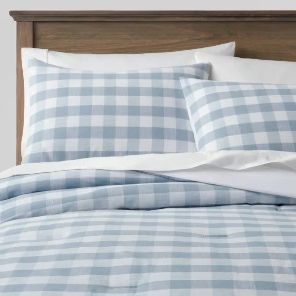 Full/Queen Yarn-Dyed Gingham Comforter & Sham Set Light Blue - Threshold