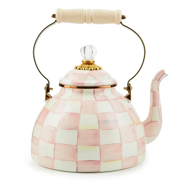 MacKenzie-Childs Rosy Check Enamel Tea Kettle 3 Quart