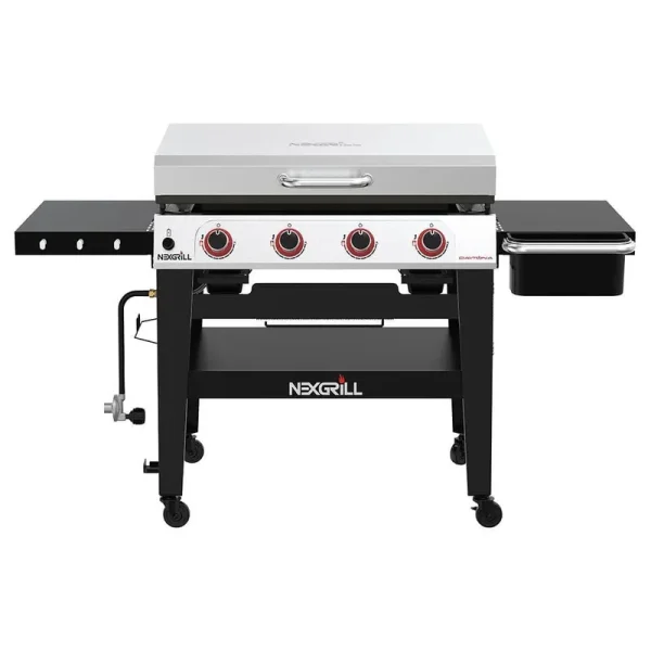 Nexgrill 720-1058 Daytona 4-Burner 36 in. Propane Gas Griddle in Black with Stainless Steel Lid
