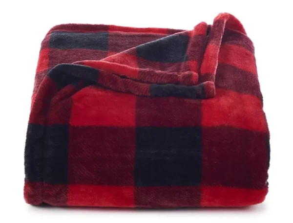 Throw Blanket Plush Super Soft and Cozy Oversized 60 x 72 (Red Buffalo Check)