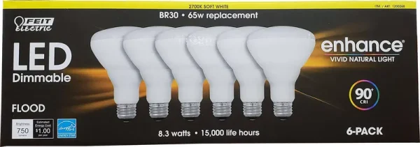 Feit Electric Dimmable LED BR 30 Flood 65W Soft White 6 Count