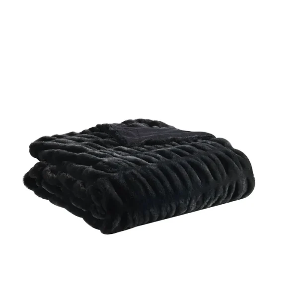 Badgley Mischka Ruched Faux Fur Throw, Black