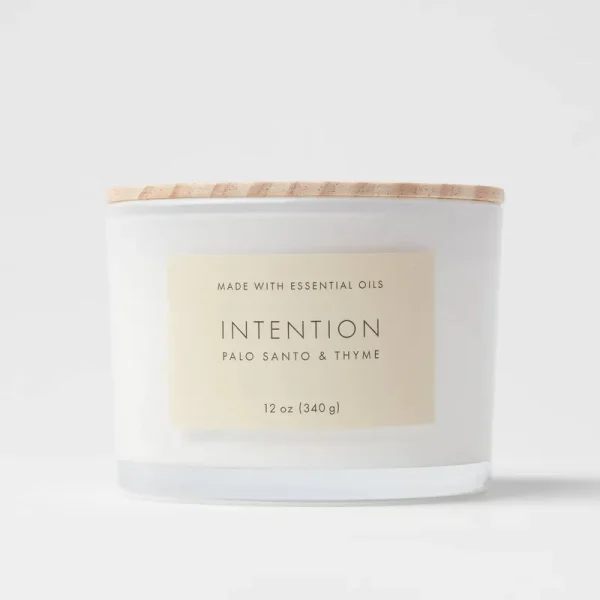 12oz Wood Lidded Glass Wellness 3-Wick Intention Candle - Threshold