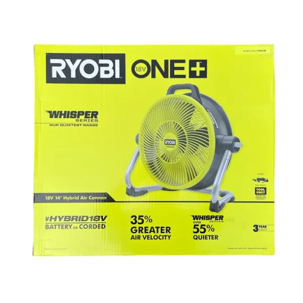 Ryobi PCL813B ONE+ 18V Cordless Hybrid Whisper Series 14 in. Air Cannon Fan (Tool Only)