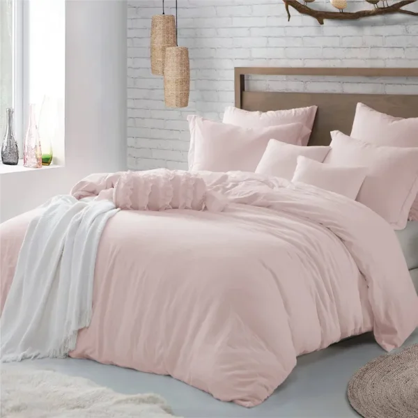 Swift Home Crinkle Pre-Washed Microfiber Full/Queen Duvet Cover Set in Rose Blush