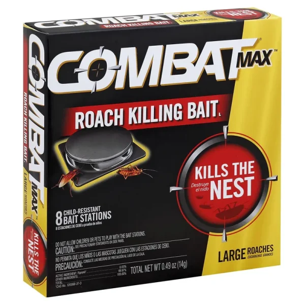 Combat Max Roach Killing Bait, Child-Resistant Bait Stations - 8 bait stations, 0.49 oz