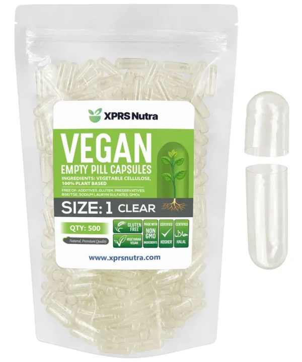 XPRS Nutra Size 1 Empty Vegan Capsules 500 / Clear