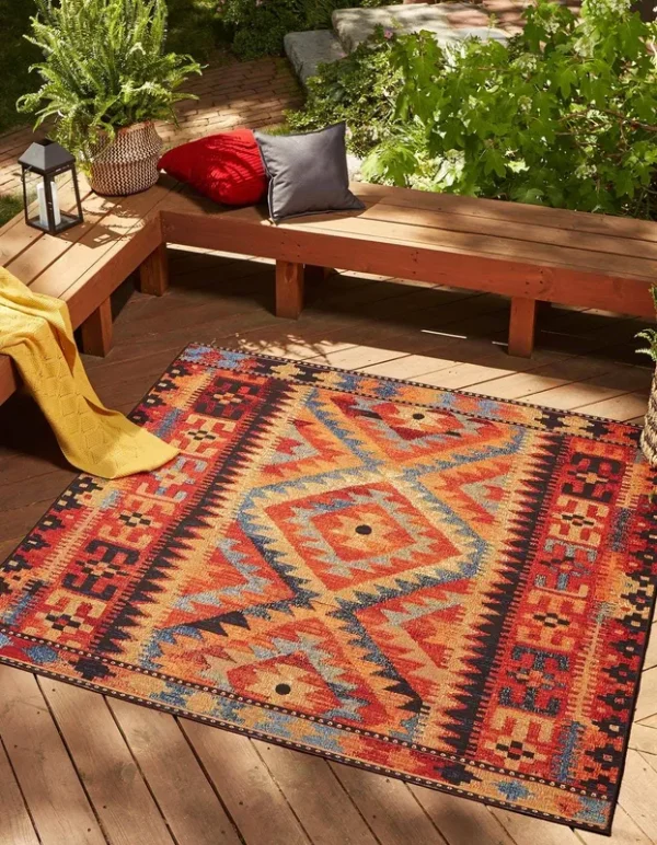 Unique Loom Outdoor Tribal 6 ft Square Multi Southwestern, Geometric Area Rug Indoor Outdoor Rug