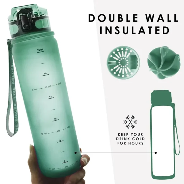 Live Infinitely Insulated Water Bottle with Time Marker BPA-Free 24 oz Emerald, Size: 24oz, Green